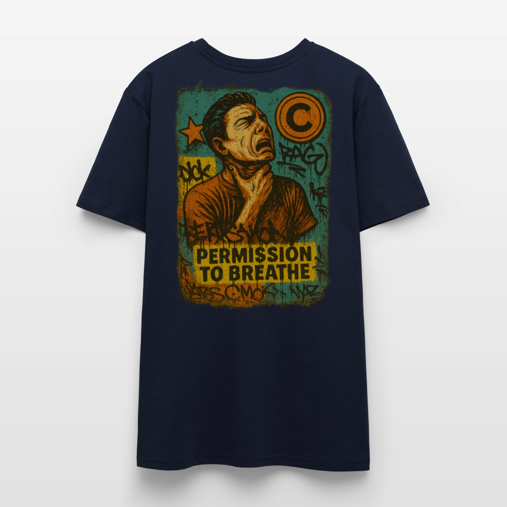 Permission to Breathe - Cotton Unisex Tshirt (Graffiti Version) - navy